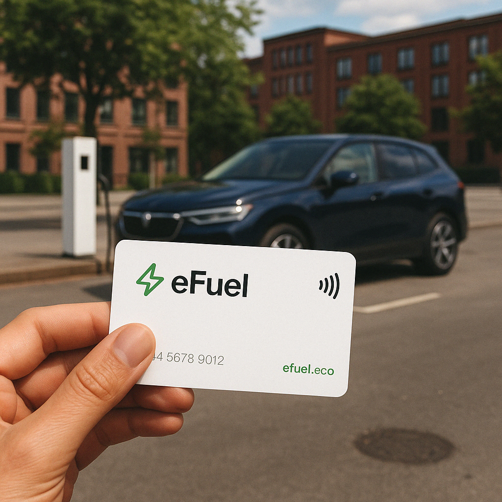 eFuel exclusieve laadpas met elektrische auto bij een laadstation